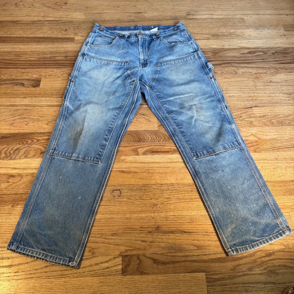 Key Imperial Mens Double Front Logger Jeans Blue Denim Carpenter Pants 38x32